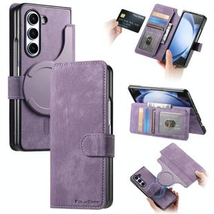 For Samsung Galaxy Z Fold5 CaseNeo MagSafe RFID Anti-theft Retro Leather Phone Case(Purple)