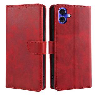 For iPhone 16 Plus Calf Texture Buckle Flip Leather Phone Case(Red)