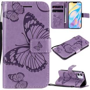 For iPhone 12 mini 3D Butterfly Embossed Pattern Horizontal Flip Leather Case with Holder & Card Slot & Wallet & Lanyard(Purple)