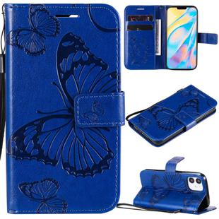 For iPhone 12 mini 3D Butterfly Embossed Pattern Horizontal Flip Leather Case with Holder & Card Slot & Wallet & Lanyard(Blue)