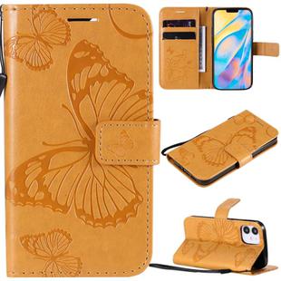 For iPhone 12 mini 3D Butterfly Embossed Pattern Horizontal Flip Leather Case with Holder & Card Slot & Wallet & Lanyard(Yellow)