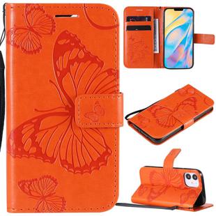 For iPhone 12 mini 3D Butterfly Embossed Pattern Horizontal Flip Leather Case with Holder & Card Slot & Wallet & Lanyard(Orange)