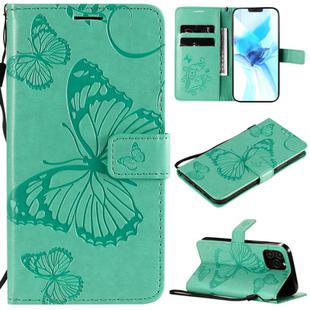 For iPhone 12 / 12 Pro 3D Butterfly Embossed Pattern Horizontal Flip Leather Case with Holder & Card Slot & Wallet & Lanyard(Green)