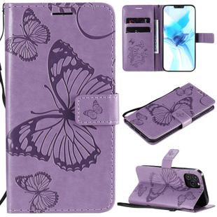 For iPhone 12 / 12 Pro 3D Butterfly Embossed Pattern Horizontal Flip Leather Case with Holder & Card Slot & Wallet & Lanyard(Purple)