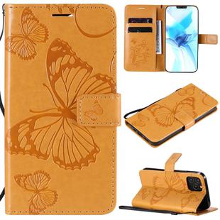 For iPhone 12 / 12 Pro 3D Butterfly Embossed Pattern Horizontal Flip Leather Case with Holder & Card Slot & Wallet & Lanyard(Yellow)