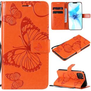 For iPhone 12 / 12 Pro 3D Butterfly Embossed Pattern Horizontal Flip Leather Case with Holder & Card Slot & Wallet & Lanyard(Orange)