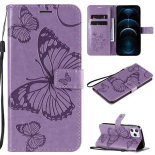 For iPhone 12 Pro Max 3D Butterfly Embossed Pattern Horizontal Flip Leather Case with Holder & Card Slot & Wallet & Lanyard(Purple)