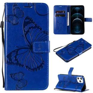 For iPhone 12 Pro Max 3D Butterfly Embossed Pattern Horizontal Flip Leather Case with Holder & Card Slot & Wallet & Lanyard(Blue)