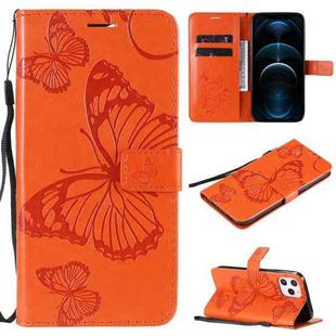 For iPhone 12 Pro Max 3D Butterfly Embossed Pattern Horizontal Flip Leather Case with Holder & Card Slot & Wallet & Lanyard(Orange)