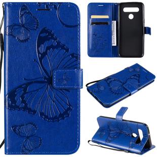 For LG K41S & K51S 3D Butterfly Embossed Pattern Horizontal Flip Leather Case with Holder & Card Slot & Wallet & Lanyard(Blue)