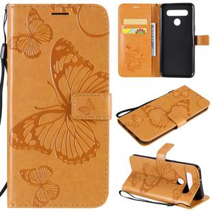 For LG K41S & K51S 3D Butterfly Embossed Pattern Horizontal Flip Leather Case with Holder & Card Slot & Wallet & Lanyard(Yellow)