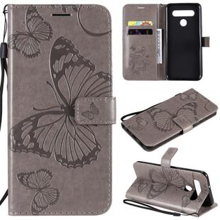 For LG K41S & K51S 3D Butterfly Embossed Pattern Horizontal Flip Leather Case with Holder & Card Slot & Wallet & Lanyard(Grey)