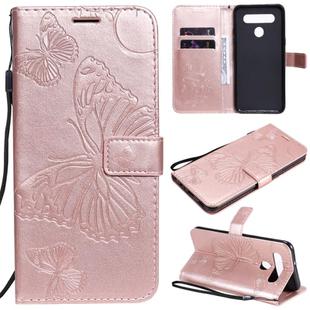For LG K41S & K51S 3D Butterfly Embossed Pattern Horizontal Flip Leather Case with Holder & Card Slot & Wallet & Lanyard(Rose Gold)