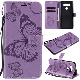 For LG K51 3D Butterfly Embossed Pattern Horizontal Flip Leather Case with Holder & Card Slot & Wallet & Lanyard(Purple)