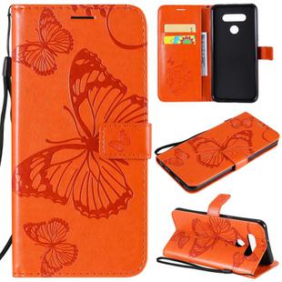 For LG K51 3D Butterfly Embossed Pattern Horizontal Flip Leather Case with Holder & Card Slot & Wallet & Lanyard(Orange)