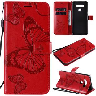 For LG K51 3D Butterfly Embossed Pattern Horizontal Flip Leather Case with Holder & Card Slot & Wallet & Lanyard(Red)