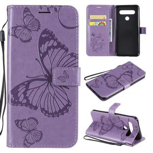 For LG K61 3D Butterfly Embossed Pattern Horizontal Flip Leather Case with Holder & Card Slot & Wallet & Lanyard(Purple)