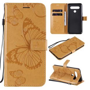 For LG K61 3D Butterfly Embossed Pattern Horizontal Flip Leather Case with Holder & Card Slot & Wallet & Lanyard(Yellow)