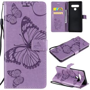 For LG Stylo 6 3D Butterfly Embossed Pattern Horizontal Flip Leather Case with Holder & Card Slot & Wallet & Lanyard(Purple)