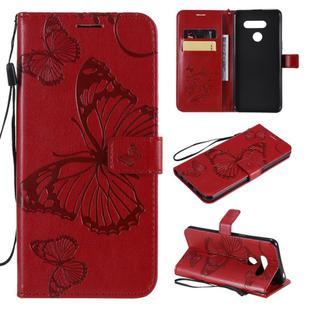 For LG K50S 3D Butterfly Embossed Pattern Horizontal Flip Leather Case with Holder & Card Slot & Wallet & Lanyard(Red)