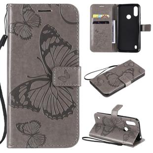 For Motorola Moto E6s (2020) 3D Butterfly Embossed Pattern Horizontal Flip Leather Case with Holder & Card Slot & Wallet & Lanyard(Grey)