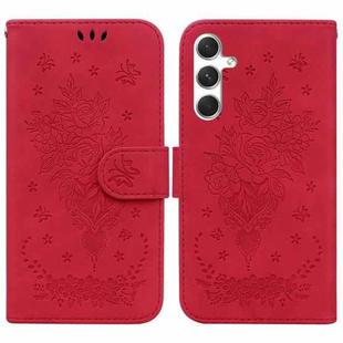 For Samsung Galaxy S25+ 5G Butterfly Rose Embossed Leather Phone Case(Red)