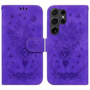 For Samsung Galaxy S25 Ultra 5G Butterfly Rose Embossed Leather Phone Case(Purple)