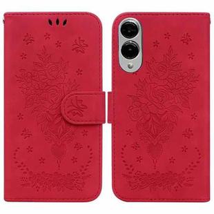For Samsung Galaxy S25 Edge 5G Butterfly Rose Embossed Leather Phone Case(Red)