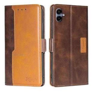 For Samsung Galaxy A06 Contrast Color Side Buckle Leather Phone Case(Dark Brown + Gold)