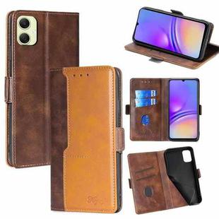 For Samsung Galaxy A05 4G Contrast Color Side Buckle Leather Phone Case(Dark Brown + Gold)