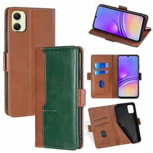 For Samsung Galaxy A05 4G Contrast Color Side Buckle Leather Phone Case(Light Brown + Green)