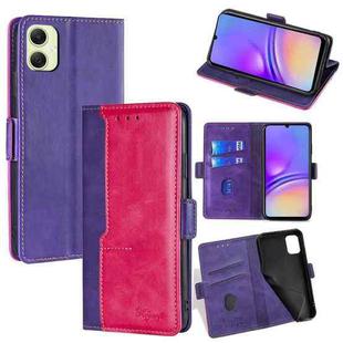 For Samsung Galaxy A05 4G Contrast Color Side Buckle Leather Phone Case(Purple + Rose Red)