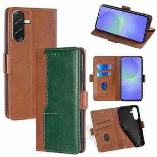 For Samsung Galaxy A36 5G Contrast Color Side Buckle Leather Phone Case(Light Brown + Green)
