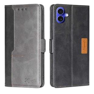 For iPhone 16 Contrast Color Side Buckle Leather Phone Case(Black + Grey)