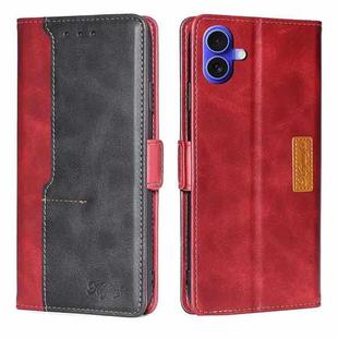 For iPhone 16 Contrast Color Side Buckle Leather Phone Case(Red + Black)