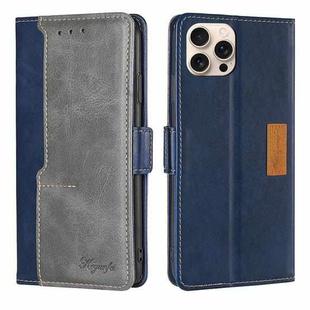 For iPhone 16 Pro Contrast Color Side Buckle Leather Phone Case(Blue + Grey)