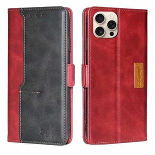 For iPhone 16 Pro Contrast Color Side Buckle Leather Phone Case(Red + Black)