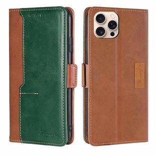 For iPhone 16 Pro Max Contrast Color Side Buckle Leather Phone Case(Light Brown + Green)