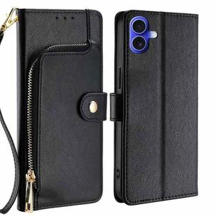 For iPhone 16 Zipper Bag Leather Phone Case(Black)