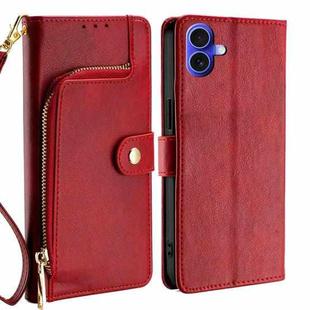 For iPhone 16 Zipper Bag Leather Phone Case(Red)