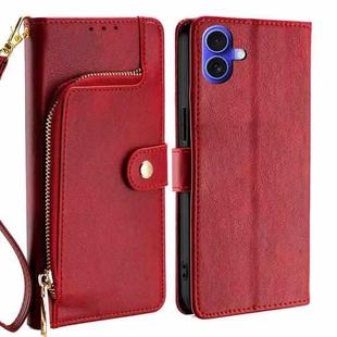 For iPhone 16 Plus Zipper Bag Leather Phone Case(Red)