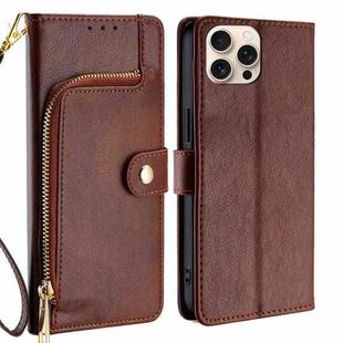 For iPhone 16 Pro Max Zipper Bag Leather Phone Case(Brown)