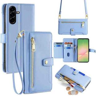 For Samsung Galaxy A56 5G Sheep Texture Cross-body Zipper Wallet Leather Phone Case(Blue)