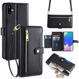 For Samsung Galaxy F06 5G Sheep Texture Cross-body Zipper Wallet Leather Phone Case(Black)