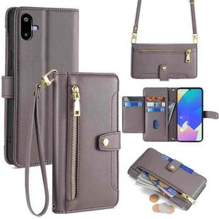For Samsung Galaxy F06 5G Sheep Texture Cross-body Zipper Wallet Leather Phone Case(Grey)