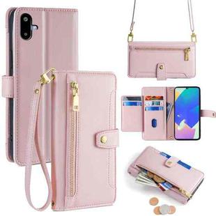 For Samsung Galaxy F06 5G Sheep Texture Cross-body Zipper Wallet Leather Phone Case(Pink)