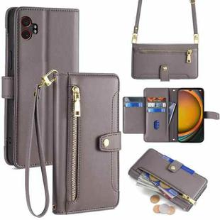 For Samsung Galaxy Xcover 7 Pro 5G Sheep Texture Cross-body Zipper Wallet Leather Phone Case(Grey)