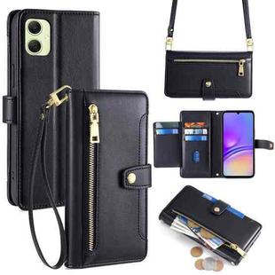 For Samsung Galaxy A05 4G Sheep Texture Cross-body Zipper Wallet Leather Phone Case(Black)