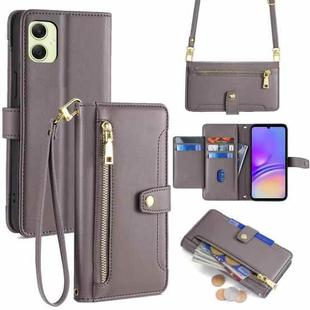 For Samsung Galaxy A05 4G Sheep Texture Cross-body Zipper Wallet Leather Phone Case(Grey)