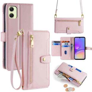For Samsung Galaxy A05 4G Sheep Texture Cross-body Zipper Wallet Leather Phone Case(Pink)